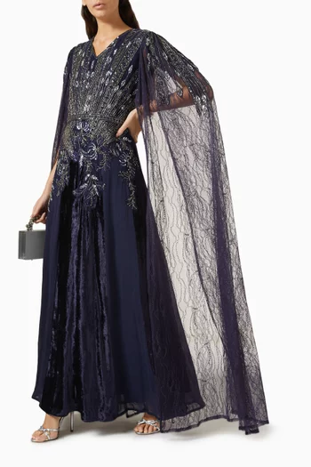 Beaded Cape Sleeve Maxi Dress