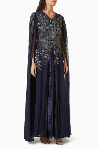 Beaded Cape Sleeve Maxi Dress