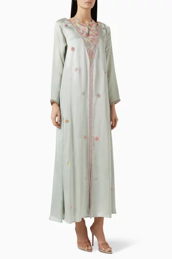 Bead Embroidery Kaftan in Crepe Satin