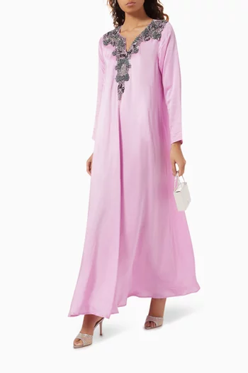 Embellished Kaftan in Crepe Satin