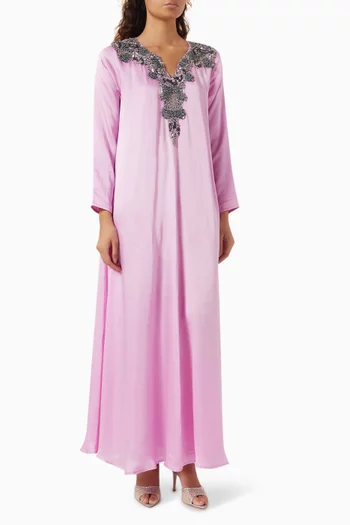 Embellished Kaftan in Crepe Satin