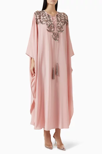 Floral Embellished Kaftan in Crepe Silk