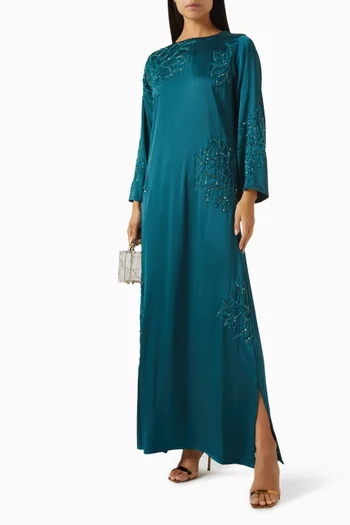 Embellished Floral Kaftan in Crepe