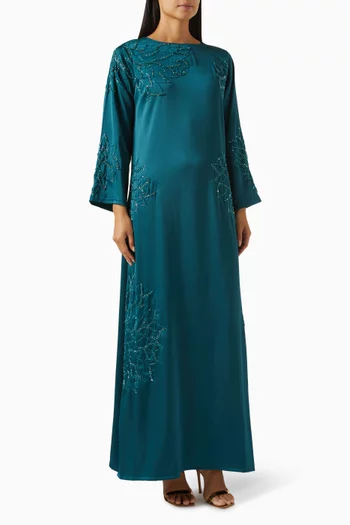 Embellished Floral Kaftan in Crepe
