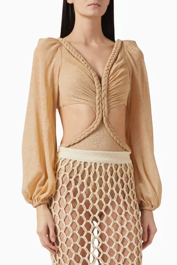 بودي سوت بتصميم لامع وتفاصيل مجدولة