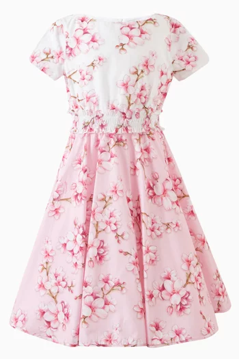 Peach Blossom Flared Dress in Cotton