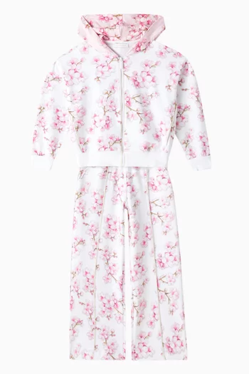 Floral-print Zip-up Hoodie in Stretchy Cotton