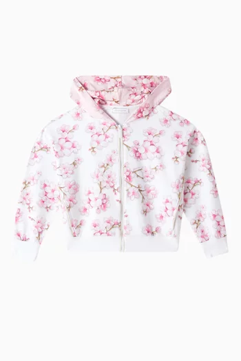 Floral-print Zip-up Hoodie in Stretchy Cotton