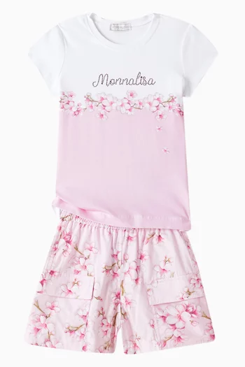 Floral Print T-shirt in Stretch Cotton Jersey