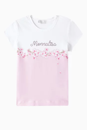 Floral Print T-shirt in Stretch Cotton Jersey