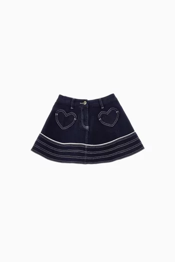 Heart-embroidered Skirt in Denim