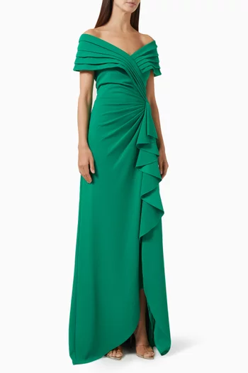 Talise Waterfall Flounce Gown in Crepe