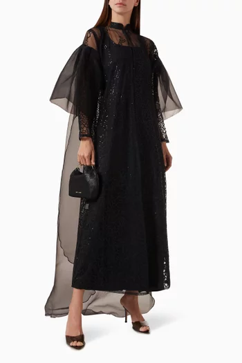 Sequin Embroidered Abaya in Tulle