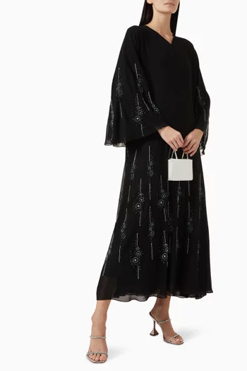 Stone & Bead Embellished Abaya in Double Chiffon