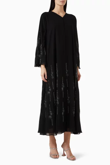 Stone & Bead Embellished Abaya in Double Chiffon