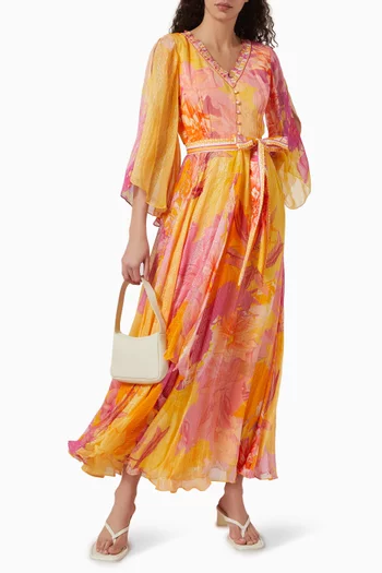 Printed Maxi Dress in Lurex Georgette