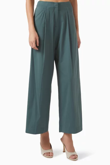 Pleated Wide-leg Pants in Cotton-blend