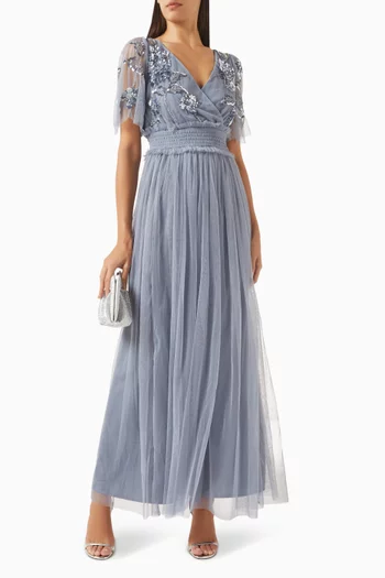 Tonal Embellished Maxi Dress in Tulle