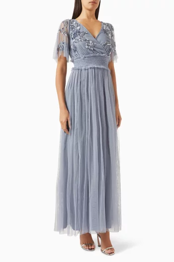 Tonal Embellished Maxi Dress in Tulle