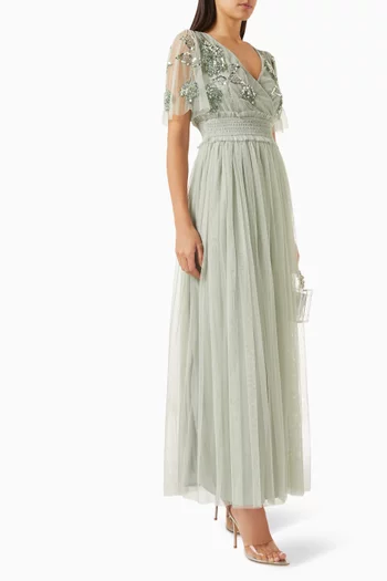 Tonal Embellished Maxi Dress in Tulle