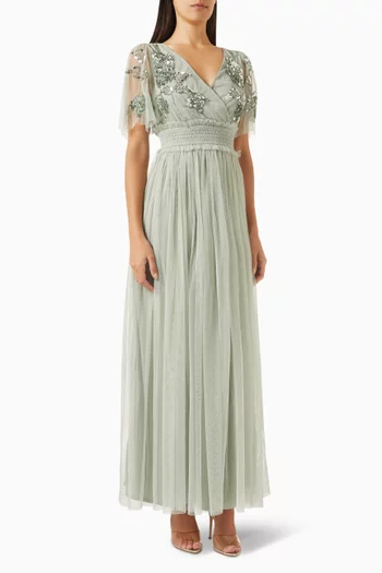 Tonal Embellished Maxi Dress in Tulle