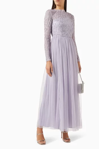 High-neck Embellished Maxi Dress