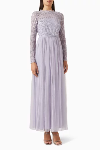 High-neck Embellished Maxi Dress