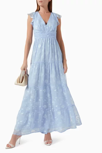 Flutter-sleeve Tiered Maxi Dress