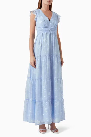 Flutter-sleeve Tiered Maxi Dress