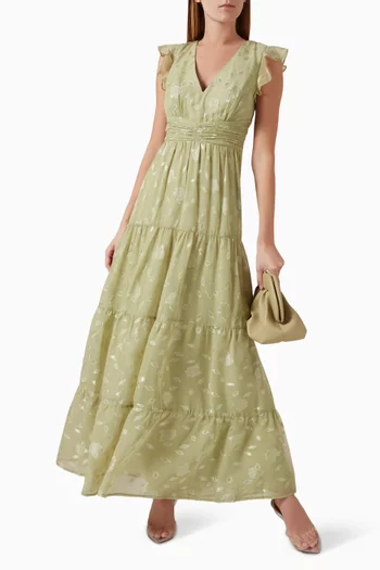 Flutter-sleeve Tiered Maxi Dress