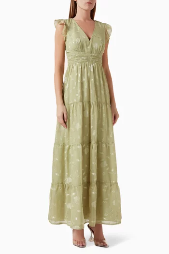 Flutter-sleeve Tiered Maxi Dress