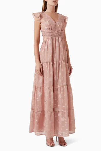 Flutter-sleeve Tiered Maxi Dress