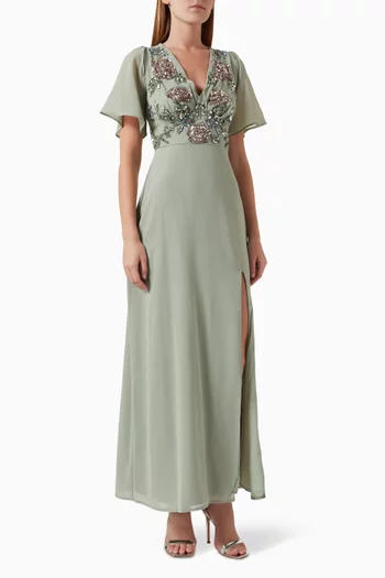 Floral-embellished Maxi Dress