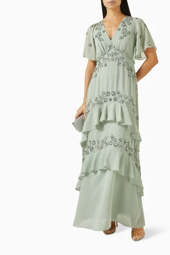 Floral Bead-embellished Ruffle Dress