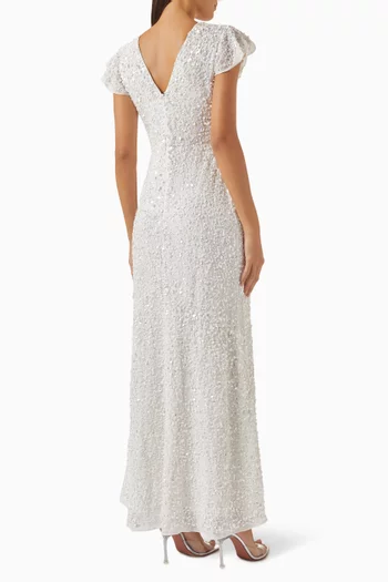 Ruffle-sleeve Sequin-embellished Maxi Dress