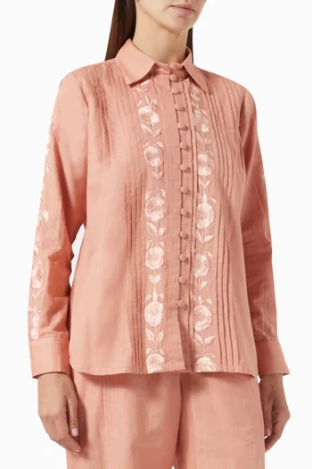 Floral Embroidered Shirt in Linen
