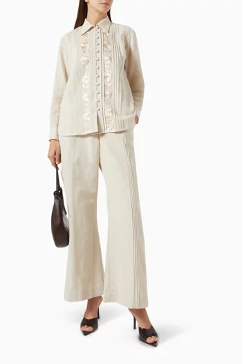Floral Embroidered Shirt in Linen