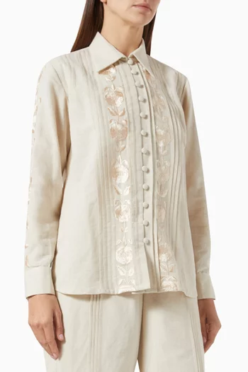 Floral Embroidered Shirt in Linen
