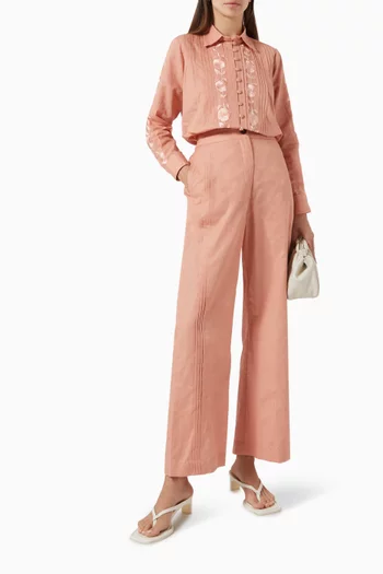 Embroidered Pants in Linen