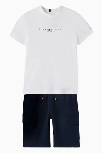 Logo T-shirt & Cargo Shorts Set in Cotton Jersey