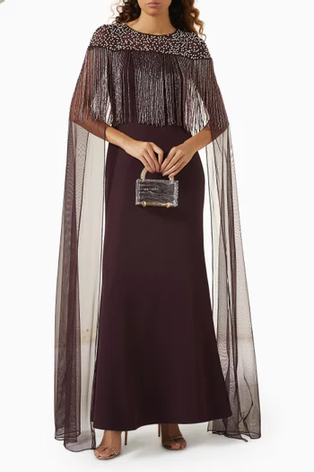 Embellished Cape-style Gown