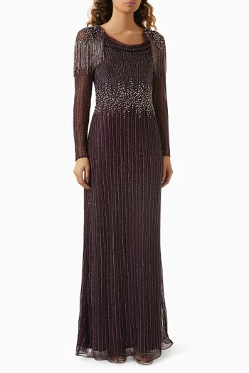Beaded Square-neck Gown