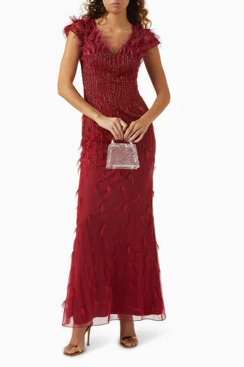 Feather-trim Embellished Gown