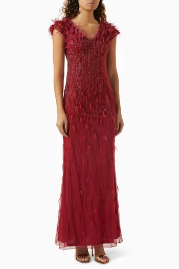 Feather-trim Embellished Gown
