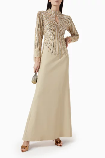 Embellished-bodice Keyhole Gown