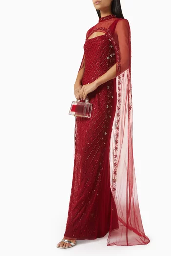 Embellished Detachable Cape Gown