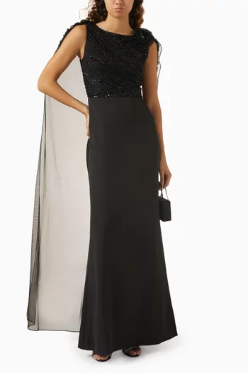 Embellished Cape-style Gown
