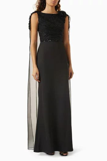 Embellished Cape-style Gown