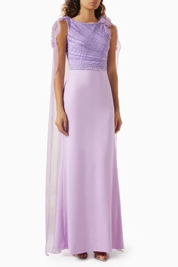 Embellished Cape-style Gown