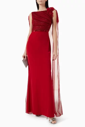 Embellished Cape-style Gown